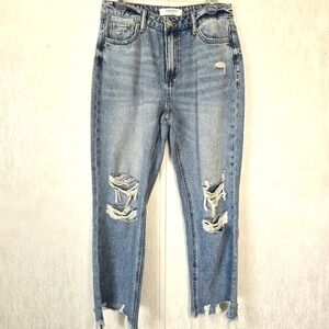 Lovervet By Vervet Womens 28 Jeans High Rise Straight Relaxed Distressed Cropped